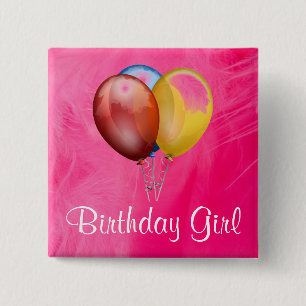 Bóton Quadrado 5.08cm Botão de Garota de Aniversário