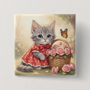 Bóton Quadrado 5.08cm botão de gatinho adorável