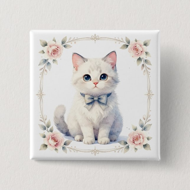 Bóton Quadrado 5.08cm botão de gatinho fofo (Frente)
