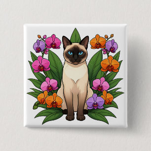 Bóton Quadrado 5.08cm botão de gato siamês de flor exótica