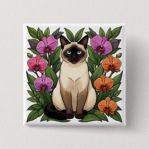 Bóton Quadrado 5.08cm botão de gato siamês floral