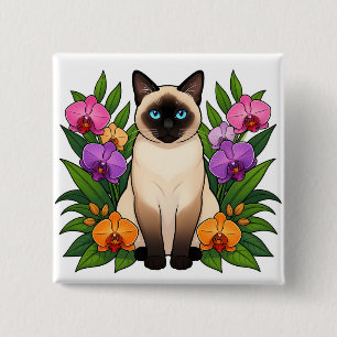 Bóton Quadrado 5.08cm botão de gato siamês tropical