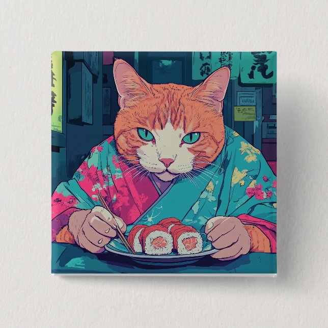 BÓTON QUADRADO 5.08CM BOTÃO DE GATO SUSHI (Frente)