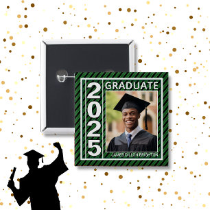 Bóton Quadrado 5.08cm Botão de Graduação de Foto Verde