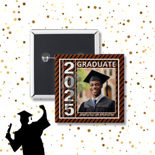 Bóton Quadrado 5.08cm Botão de Graduação de Futebol de Foto Laranja