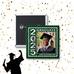 Bóton Quadrado 5.08cm Botão de Graduação de Futebol de Foto Verde