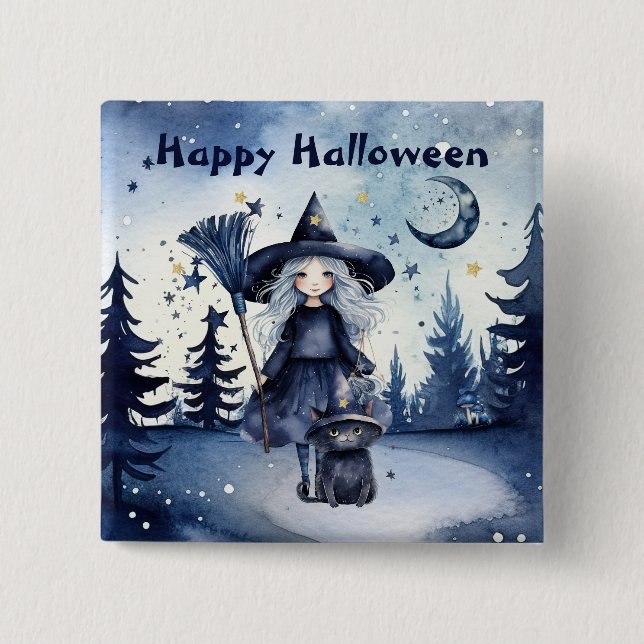 Bóton Quadrado 5.08cm Botão de Halloween de Aquarela Personalizável (Frente)