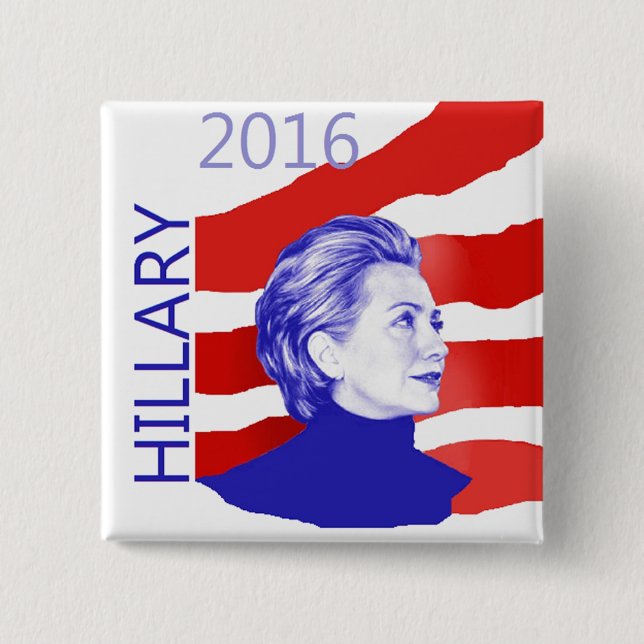 Bóton Quadrado 5.08cm Botão de Hillary 2016 (Frente)
