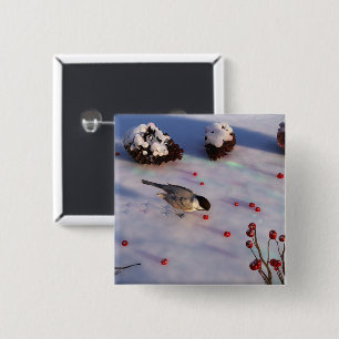 Bóton Quadrado 5.08cm Botão de inverno Chickadee