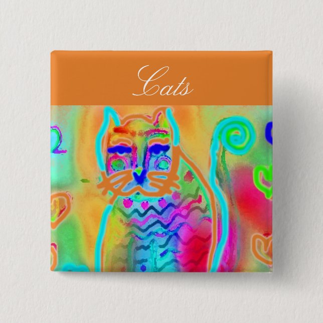 Bóton Quadrado 5.08cm Botão de Joalharia Tudo Gatos (Frente)