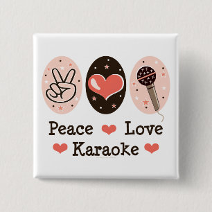 Bóton Quadrado 5.08cm Botão de Karaoke Peace Love