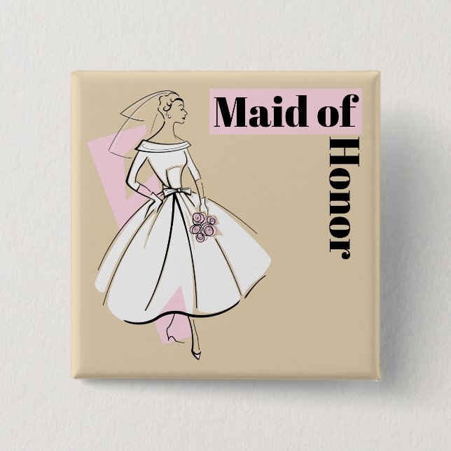 Bóton Quadrado 5.08cm Botão de Madrinha de casamento neutra da moda (Frente)