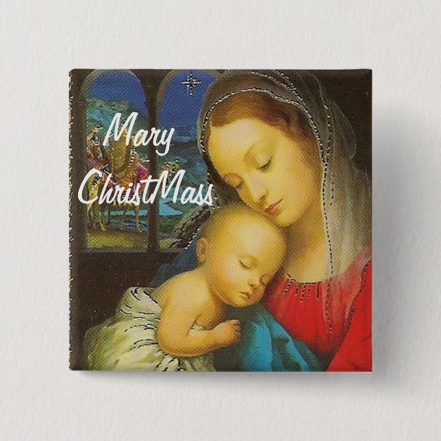 Bóton Quadrado 5.08cm Botão de Mary ChristMass (Frente)