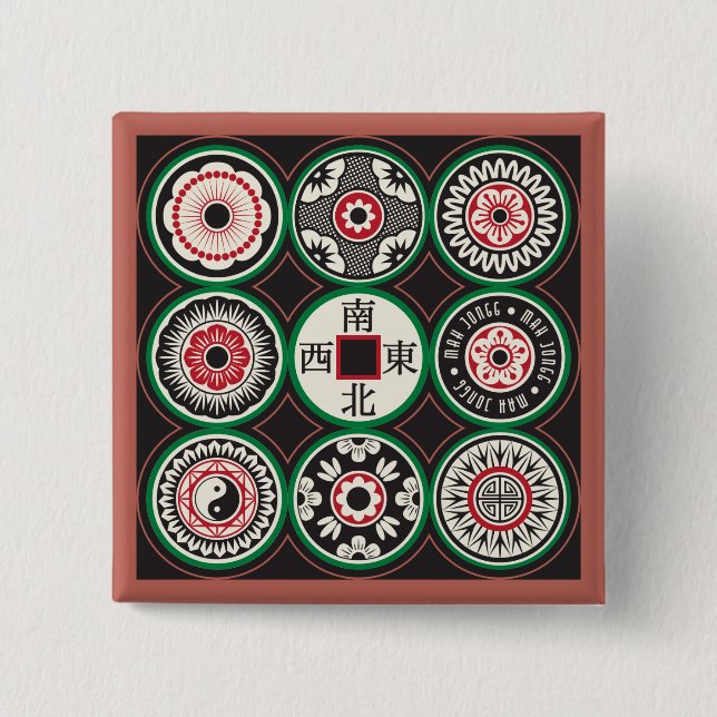 Bóton Quadrado 5.08cm Botão de Moedas de Um Ponto Mah Jongg (Frente)