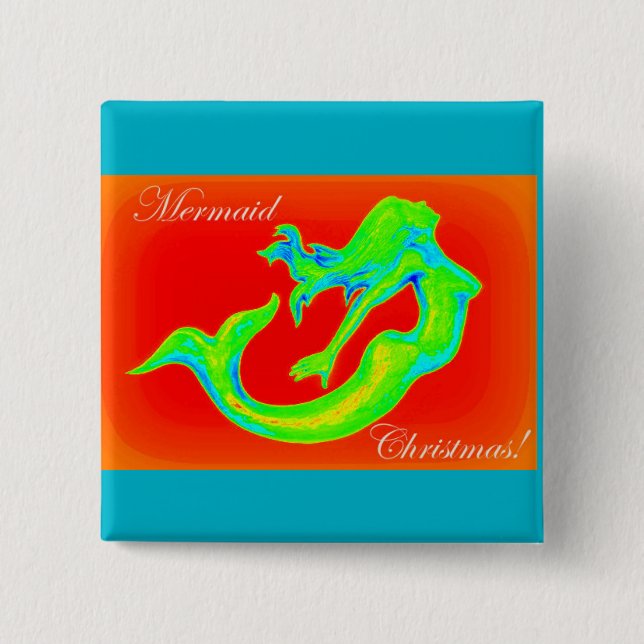 Bóton Quadrado 5.08cm botão de natal da sereia (Frente)