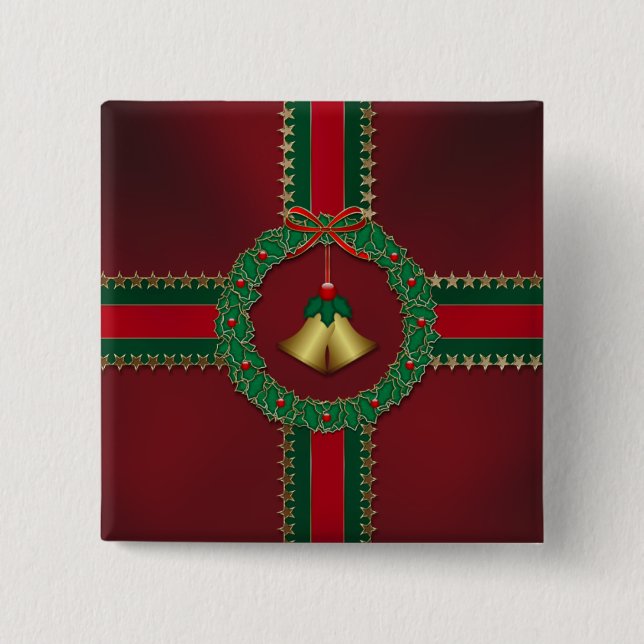 Bóton Quadrado 5.08cm Botão de Natal Estrelas e Stripes (Frente)