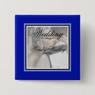 Bóton Quadrado 5.08cm Botão de nome de casamento personalizável azul cob