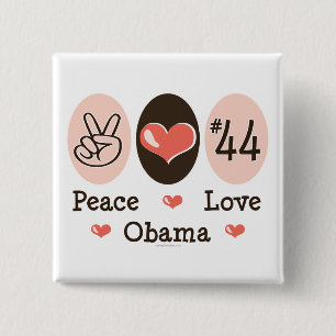 Bóton Quadrado 5.08cm Botão de Obama 44 do amor da paz
