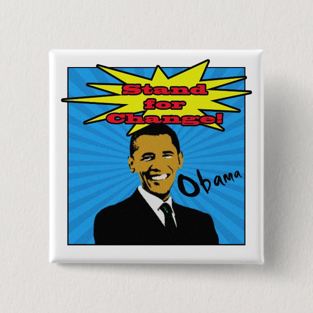 Bóton Quadrado 5.08cm Botão de Obama do pop art (Frente)