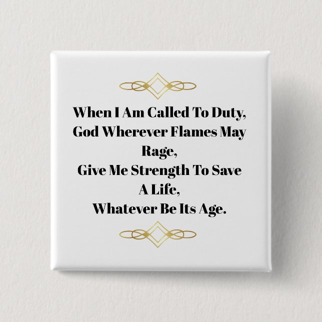 Bóton Quadrado 5.08cm Botão de Oração de Bombeiros (Frente)