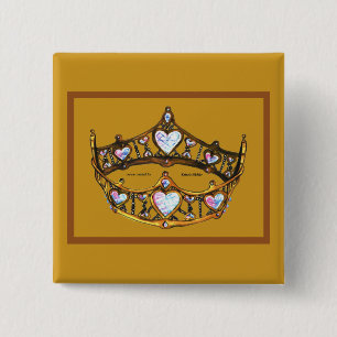 Bóton Quadrado 5.08cm Botão de ouro da Rainha dos Corações Dourada Tiara