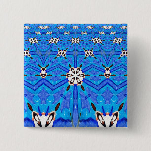 Bóton Quadrado 5.08cm botão de padrão geométrico azul/branco