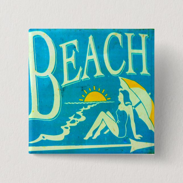 Bóton Quadrado 5.08cm botão de praia azul (Frente)