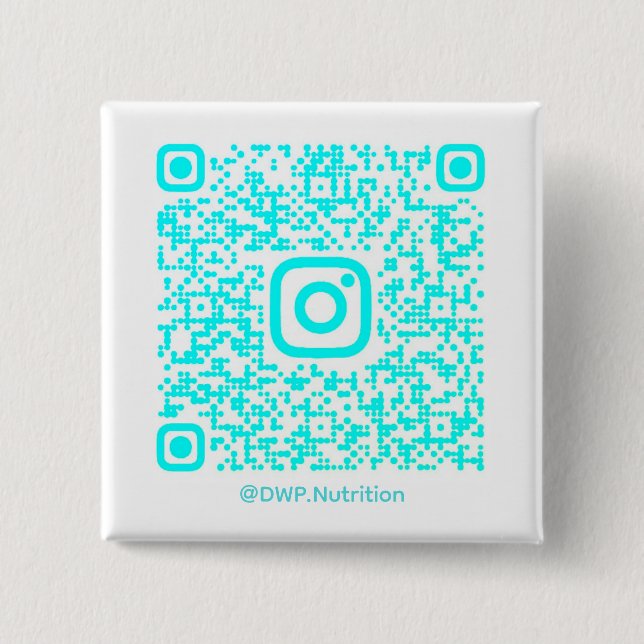 Bóton Quadrado 5.08cm Botão de QR Code @DWP.Nutrition (Frente)