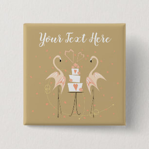 Bóton Quadrado 5.08cm Botão de quadrado Flamingo Wedding