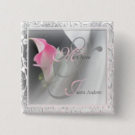 Bóton Quadrado 5.08cm Botão de Quadro Floreado Calla Lily Rosa