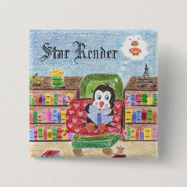 Bóton Quadrado 5.08cm Botão de recompensa de leitura do pinguim