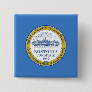 Bóton Quadrado 5.08cm Botão de Reverso da Bandeira de Boston, Massachuse