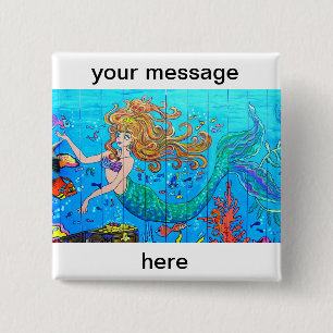 Bóton Quadrado 5.08cm botão de sereia personalizado