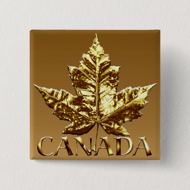 Bóton Quadrado 5.08cm Botão de Souvenir Dourado Canadá Botões Presentes (Frente)
