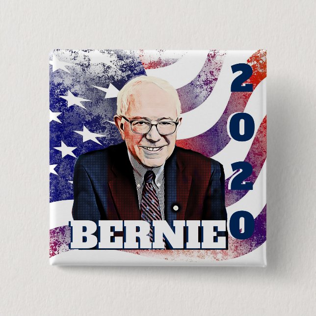 Bóton Quadrado 5.08cm Botão de Suporte da Eleição Bernie Sanders 2020 (Frente)