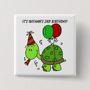 Bóton Quadrado 5.08cm Botão de Tartaruga de Aniversário Personalizado