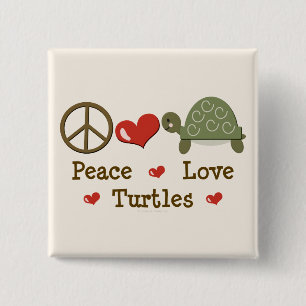 Bóton Quadrado 5.08cm Botão de Tartarugas de Paz e Amor