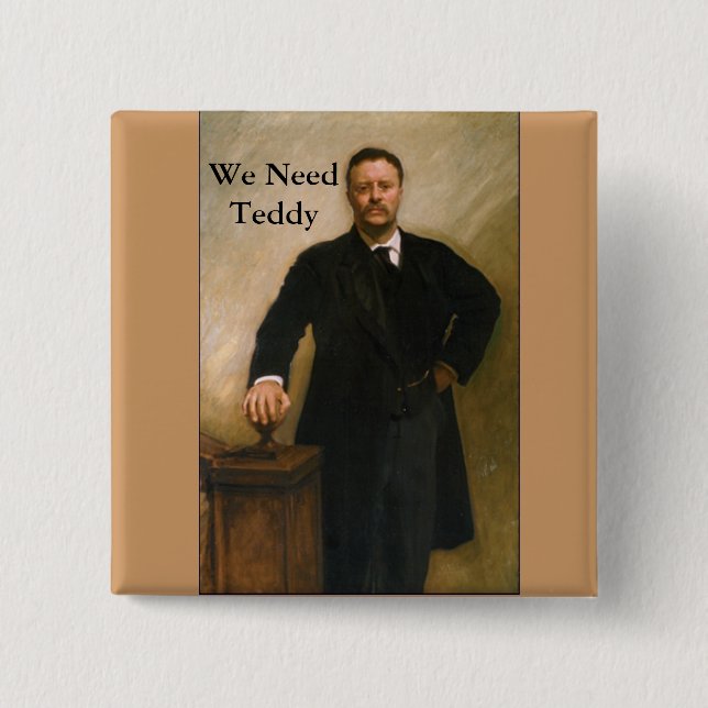 Bóton Quadrado 5.08cm Botão de Teddy Roosevelt (Frente)