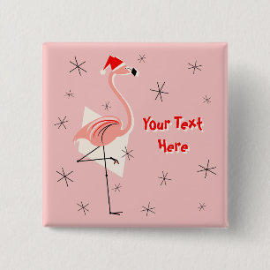 Bóton Quadrado 5.08cm botão de texto rosa Flamingo Santa quadrado