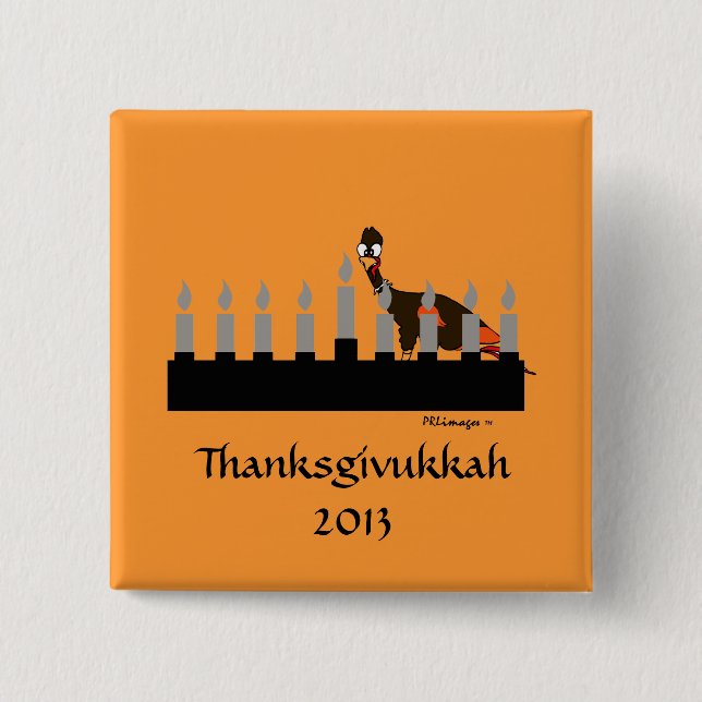 Bóton Quadrado 5.08cm Botão de Thanksgivukkah Menorah (Frente)