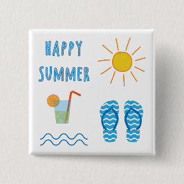 Bóton Quadrado 5.08cm Botão de Verão Feliz