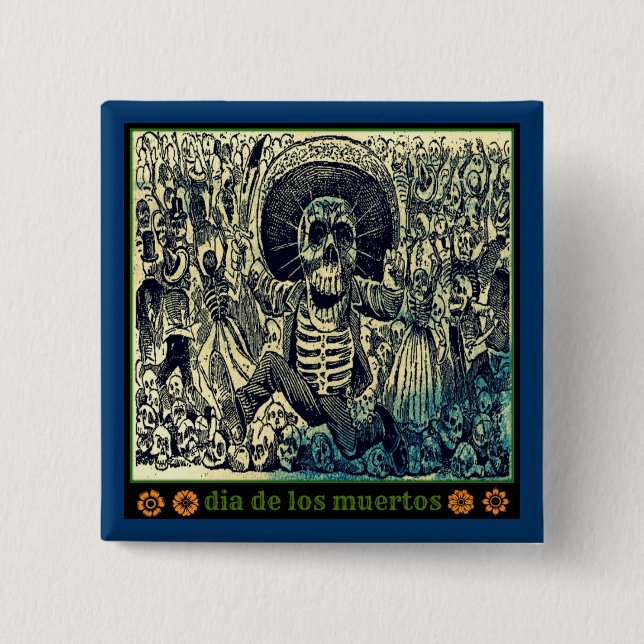 Bóton Quadrado 5.08cm Botão Dia de los muertos (Frente)