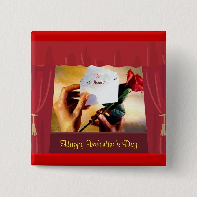 Bóton Quadrado 5.08cm Botão dia de os namorados (Frente)