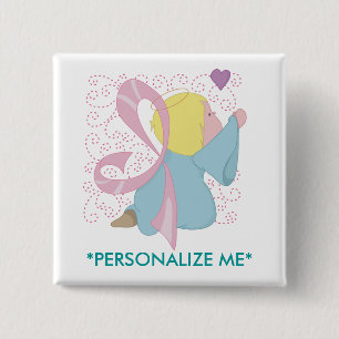 Bóton Quadrado 5.08cm Botão do anjo do cancro da mama - personalizado