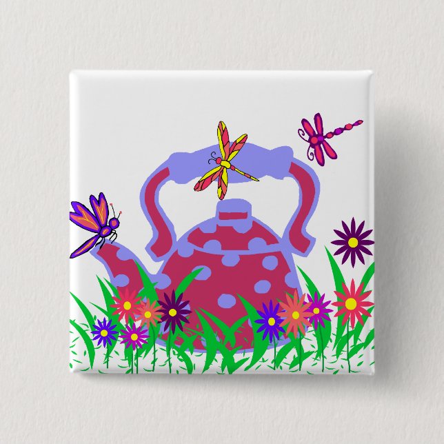 Bóton Quadrado 5.08cm Botão do bule da libélula (Frente)