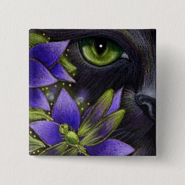 Bóton Quadrado 5.08cm Botão do CAT PRETO & do DARAGONFLY (Frente)