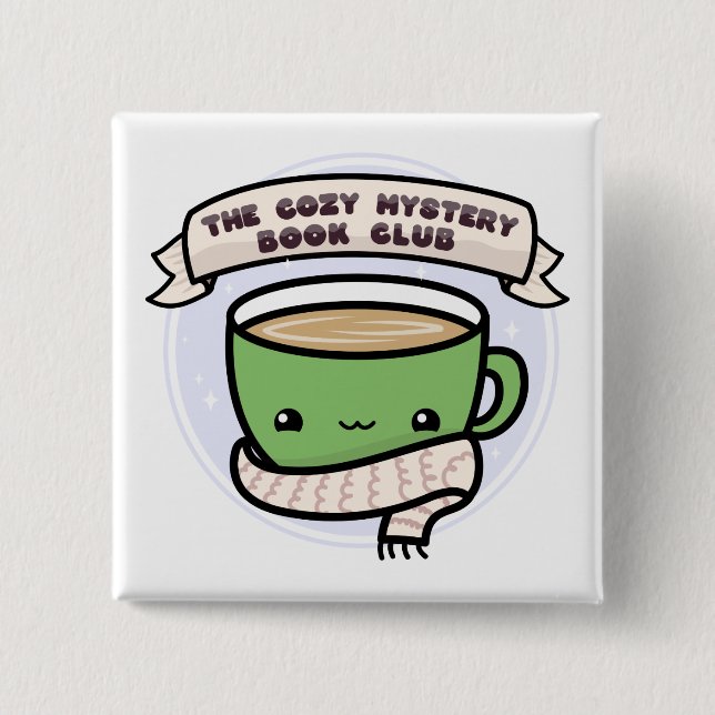 Bóton Quadrado 5.08cm Botão do Clube do Livro Mistério Cozy (Frente)