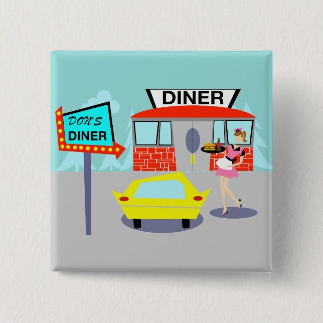 Bóton Quadrado 5.08cm botão do comensal dos anos 50 (Frente)