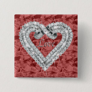 Bóton Quadrado 5.08cm Botão do Coração do Amor Quadrado Vermelho