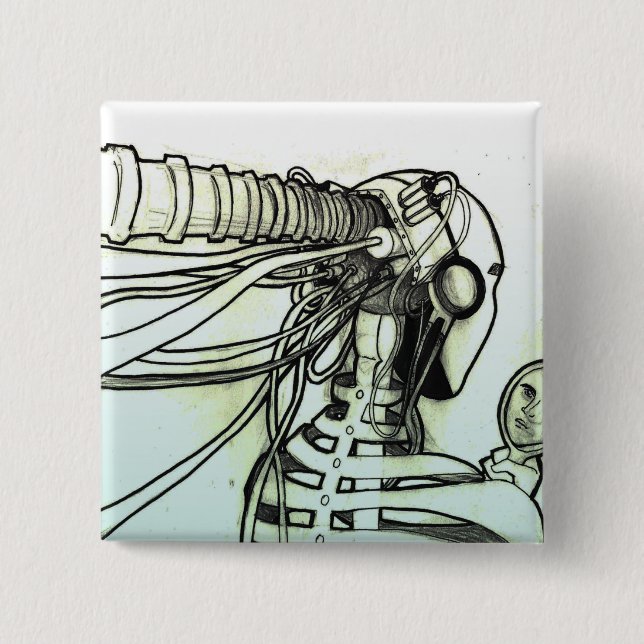 Bóton Quadrado 5.08cm Botão do Cyborg (Frente)